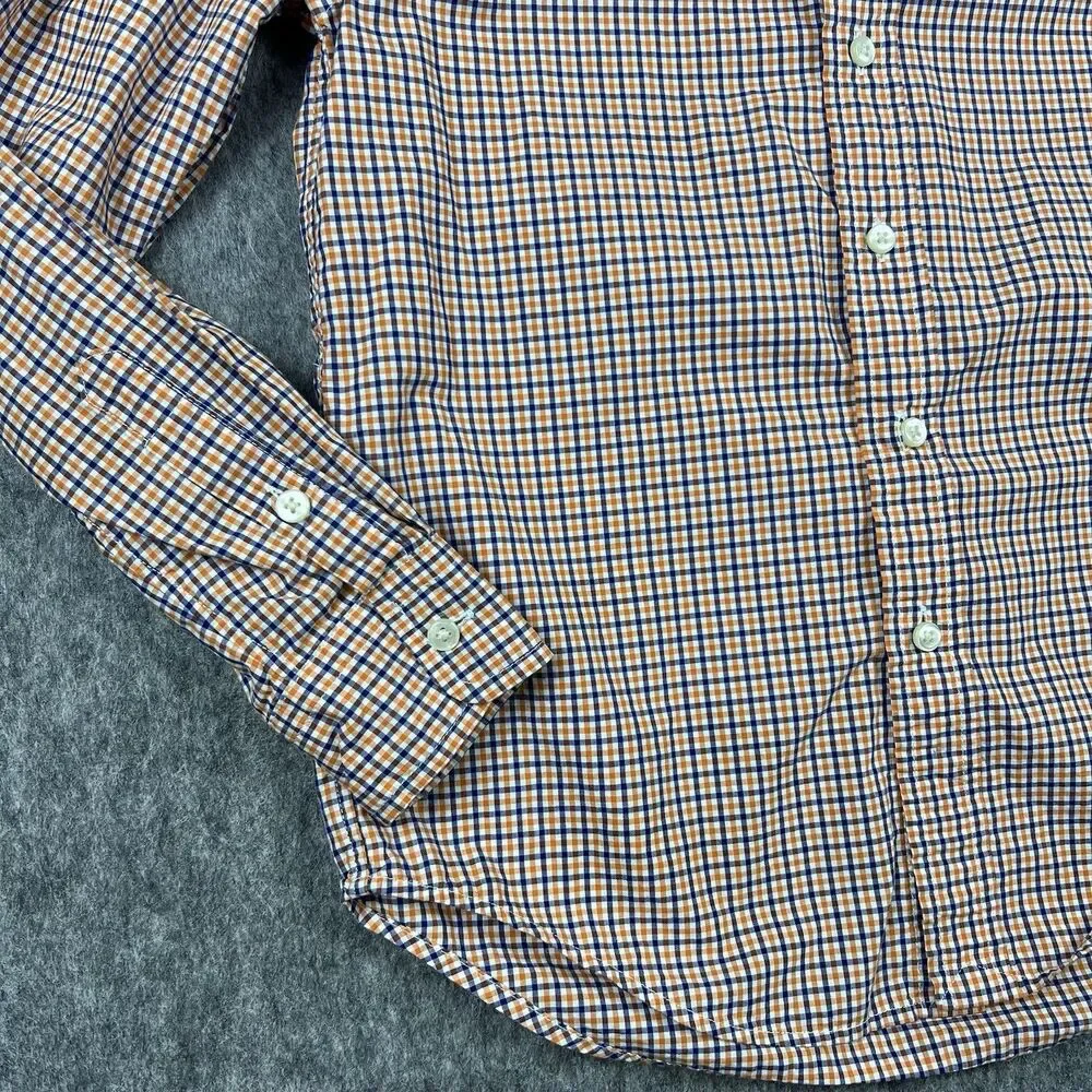 Ralph Lauren Boys Button Up Shirt Long Sleeve Orange Navy Plaid Size M (10-12)